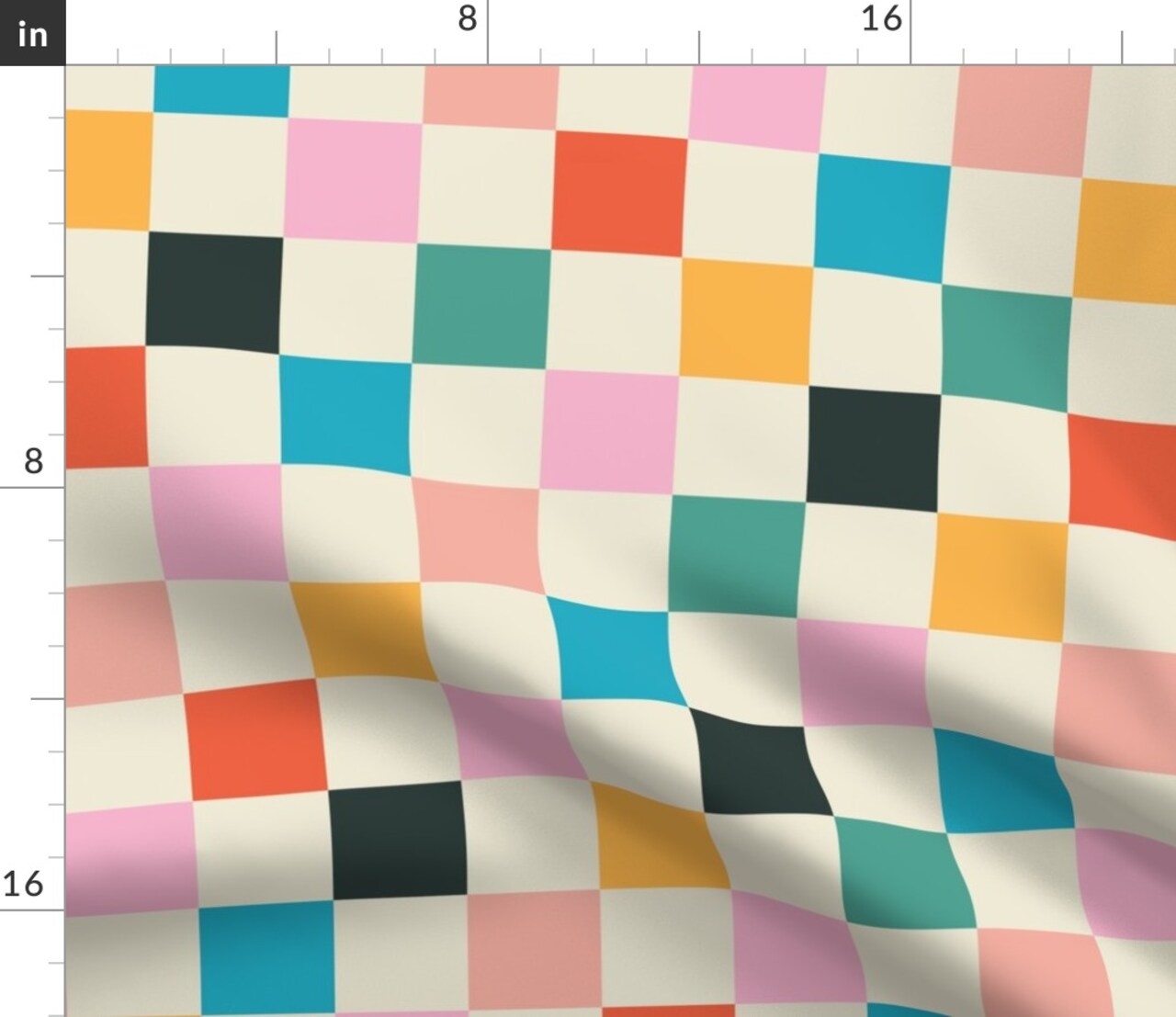 Retro Checkerboard Pink Orange Modern Multicolor Checker Check Custom Printed Fabric by Spoonflower Various Fabrics by the Yard or Fat Quarter